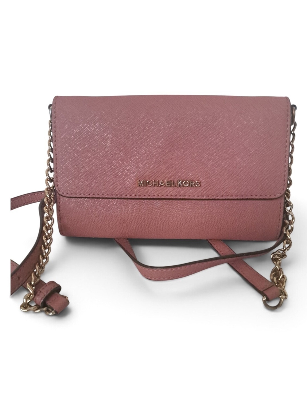 Michael Kors Rose Pink Crossbody Wallet with Gold Chain